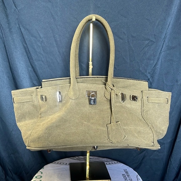 Handbags - Canvas “Birkin” Style Tote Bag GREIGE Grey/Beige. JPG style